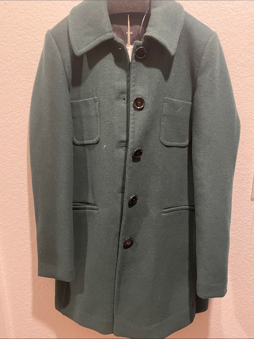 Mango Men's Dark Green Wool Pea Coat